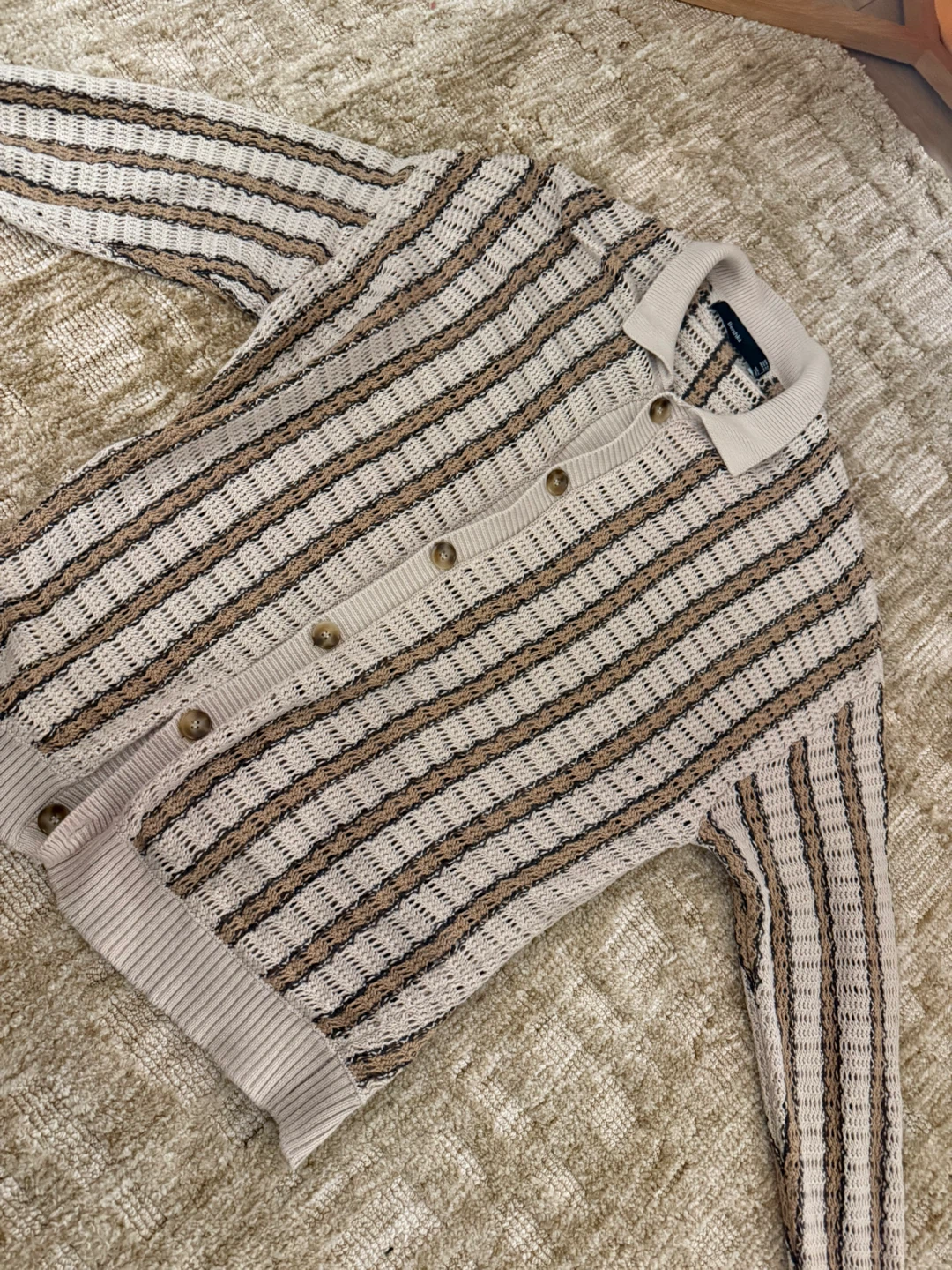 Bershka Striped Knit Polo Cardigan