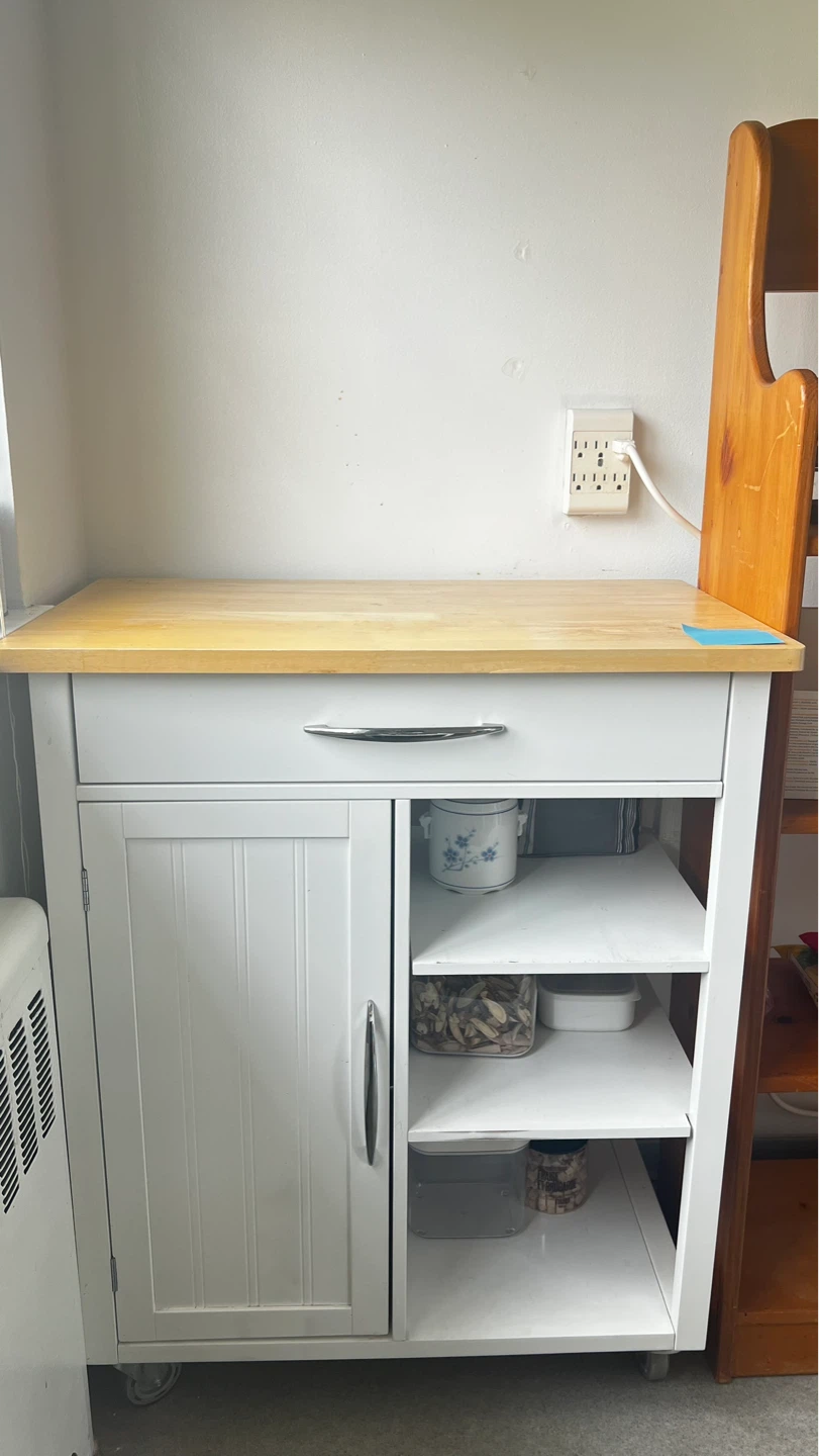 White Kitchen Cart with Butcher Block Top