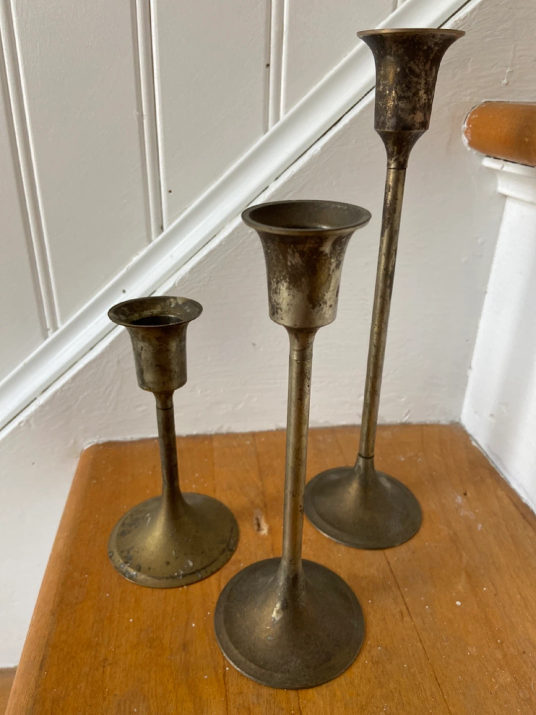 VINTAGE Set of 3 Brass Candlesticks