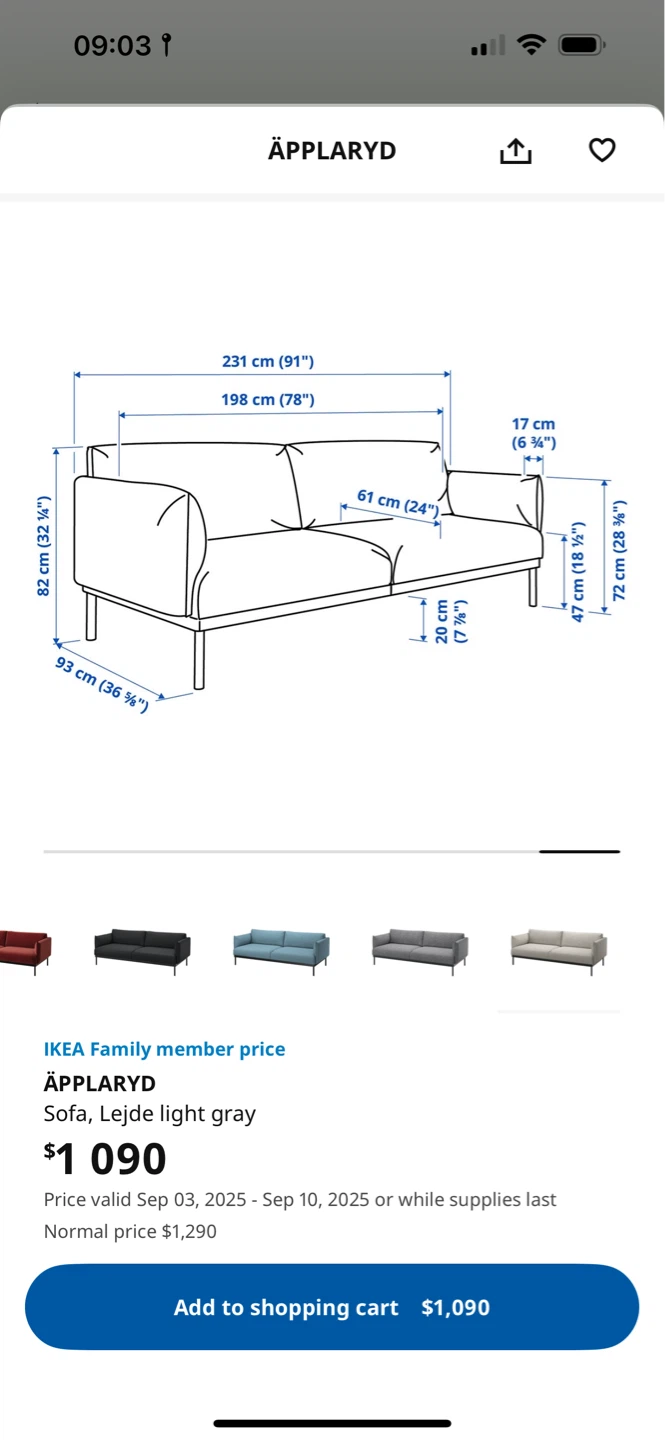 IKEA ÄPPLARYD Sofa - Light Gray
