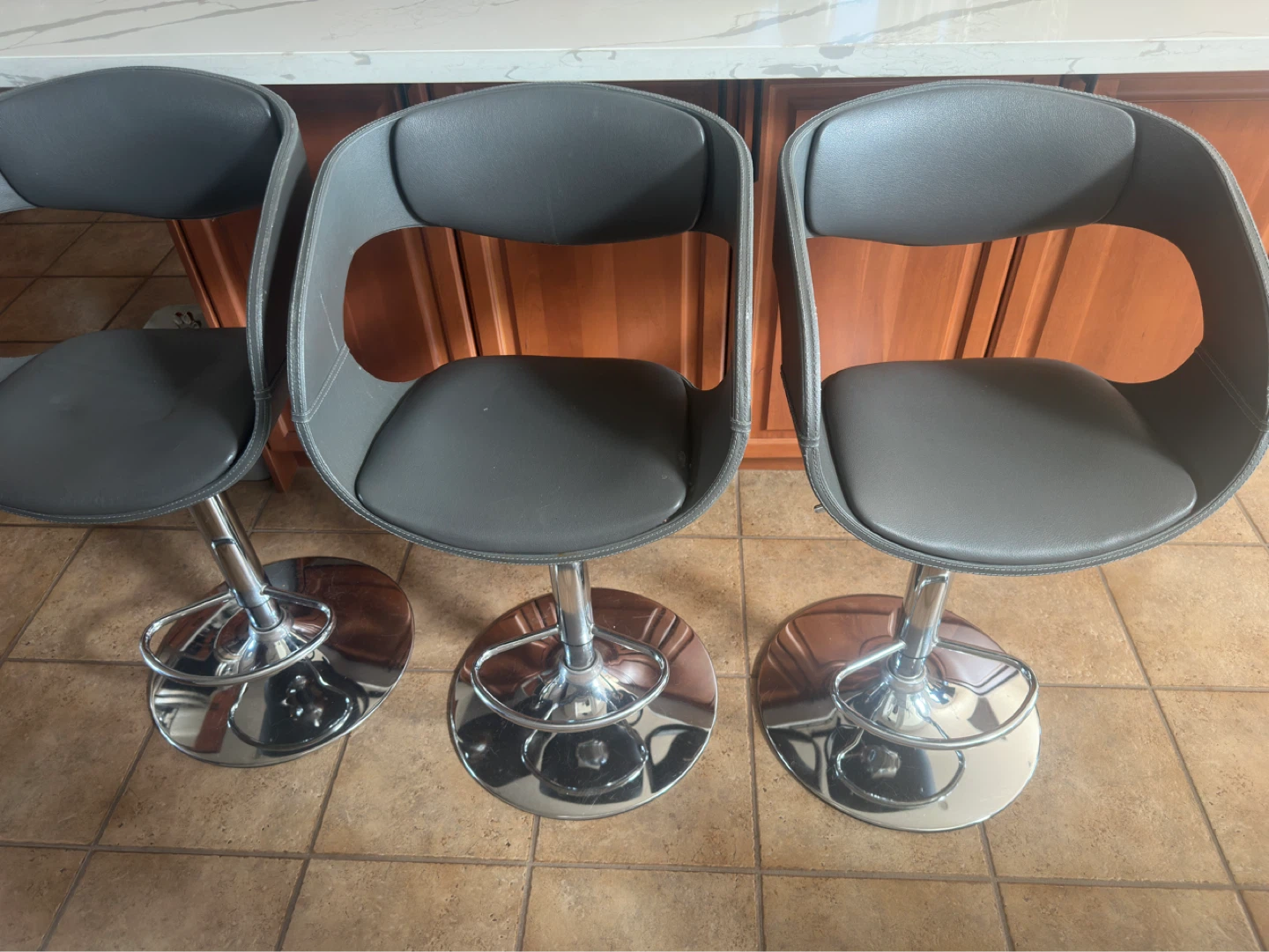 Set of 3 Adjustable Grey Bar Stools