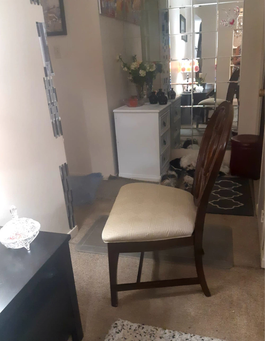 Wooden Dining Chair with Beige Cushion