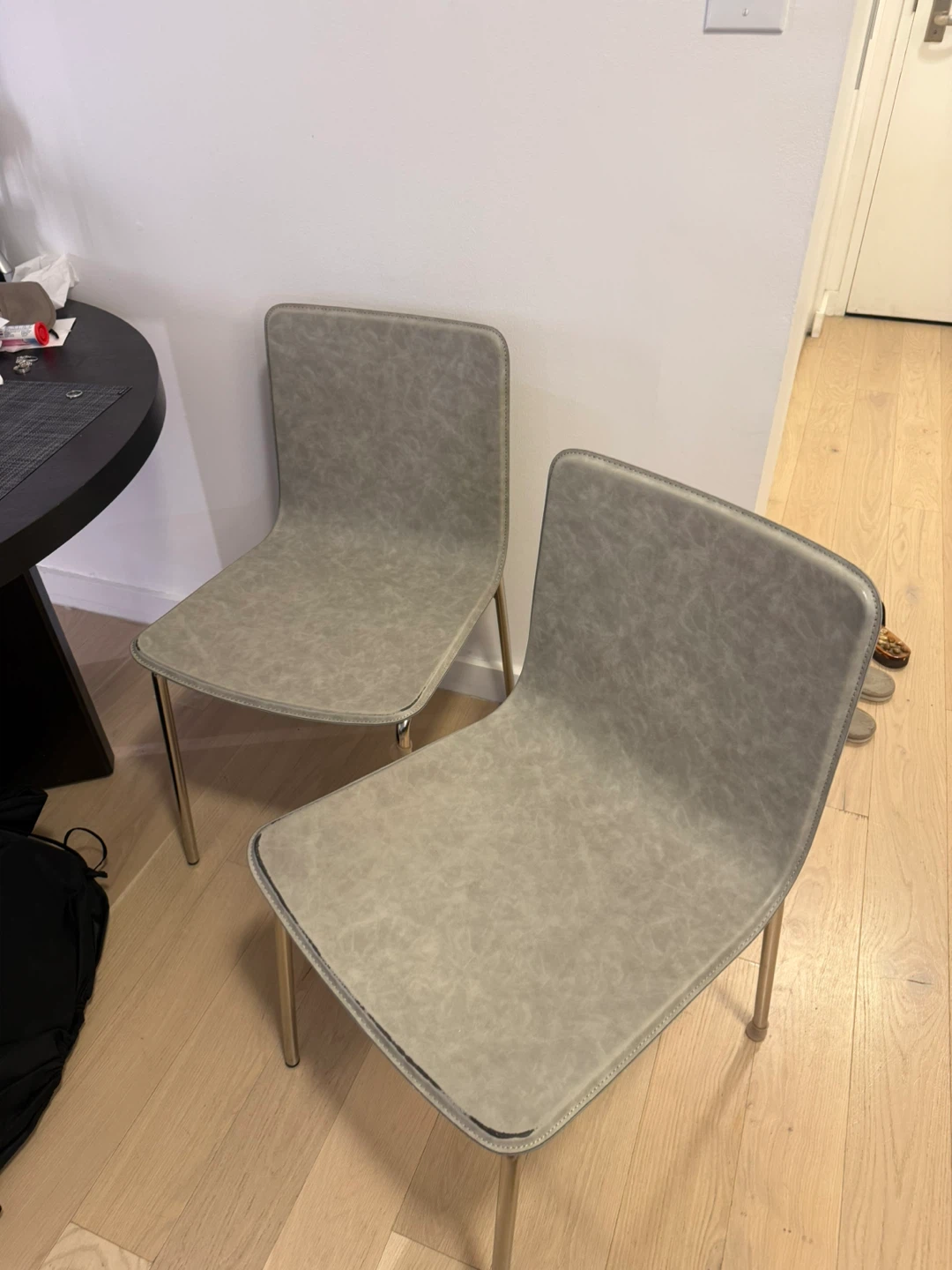 Set of 2 Gray Faux Leather Dining Chairs - photo 3