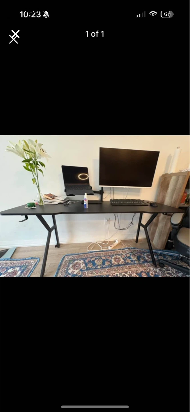 Black Gaming Desk with K shaped to tolerate heavy weight