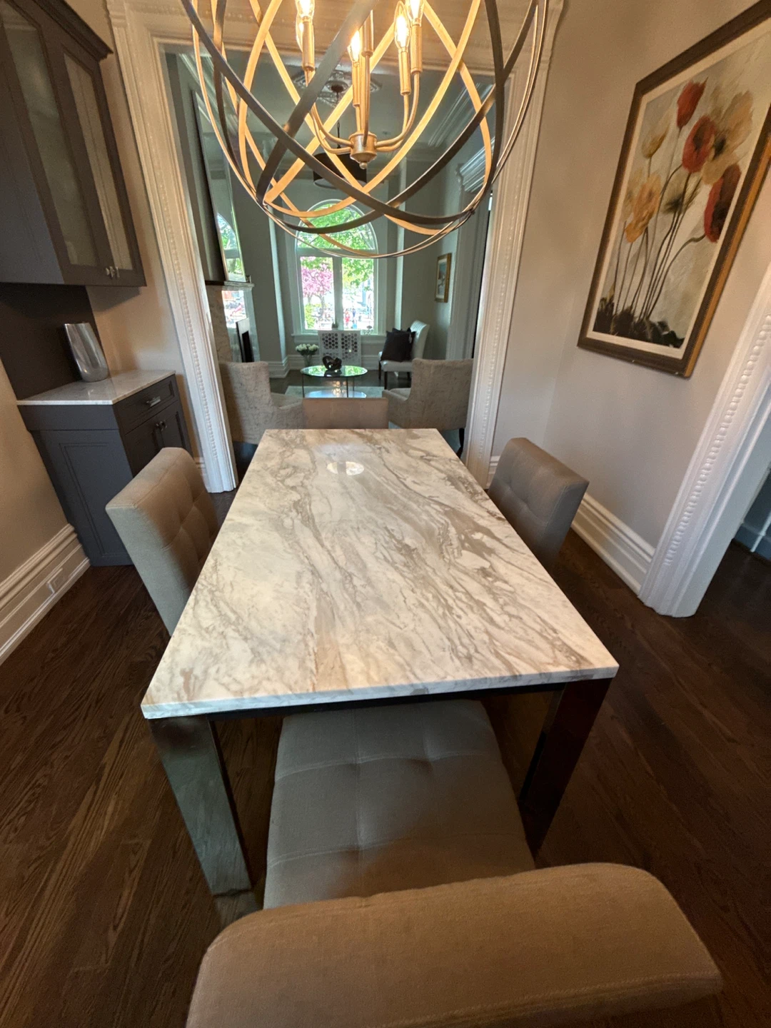Marble Top Dining Table with Upholstered Chairs - photo 3