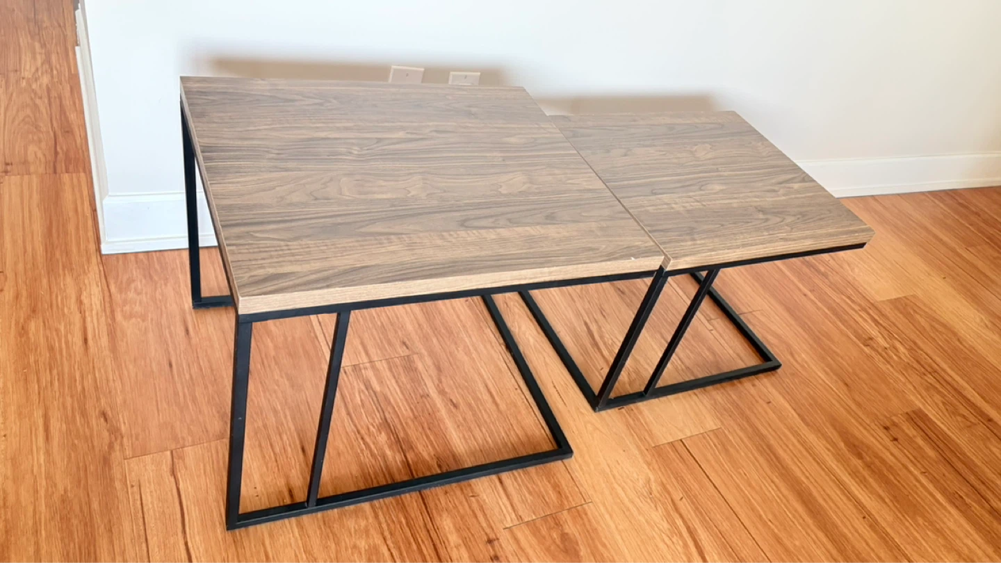 Nesting Coffee Tables - Wood Grain and Black Metal - photo 3