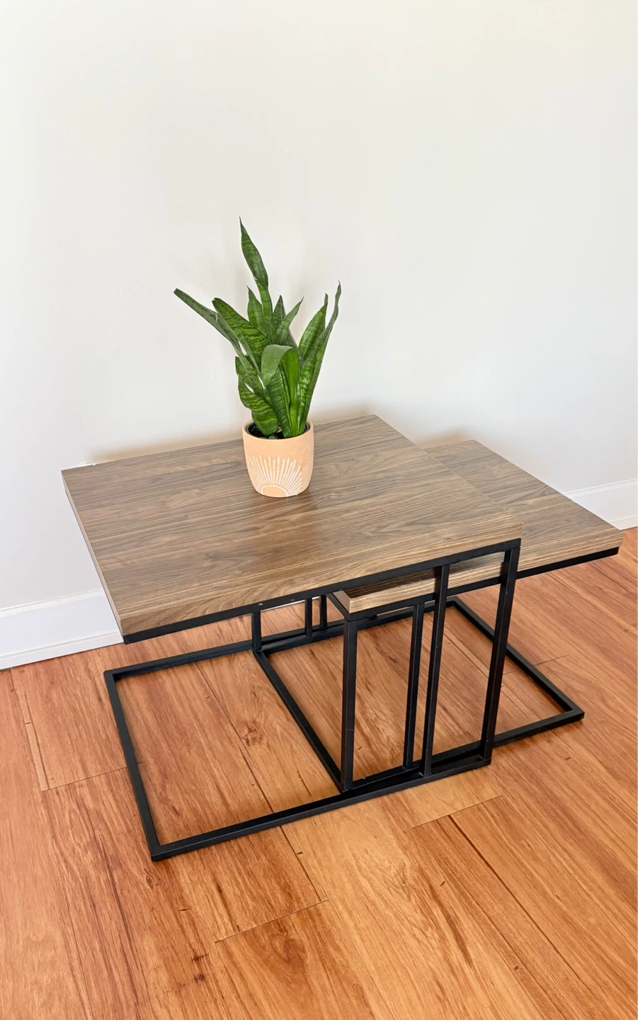 Nesting Coffee Tables - Wood Grain and Black Metal