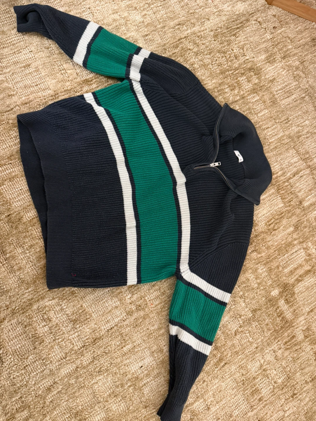 Tna Ribbed Quarter Zip Sweater Navy Green Size 2