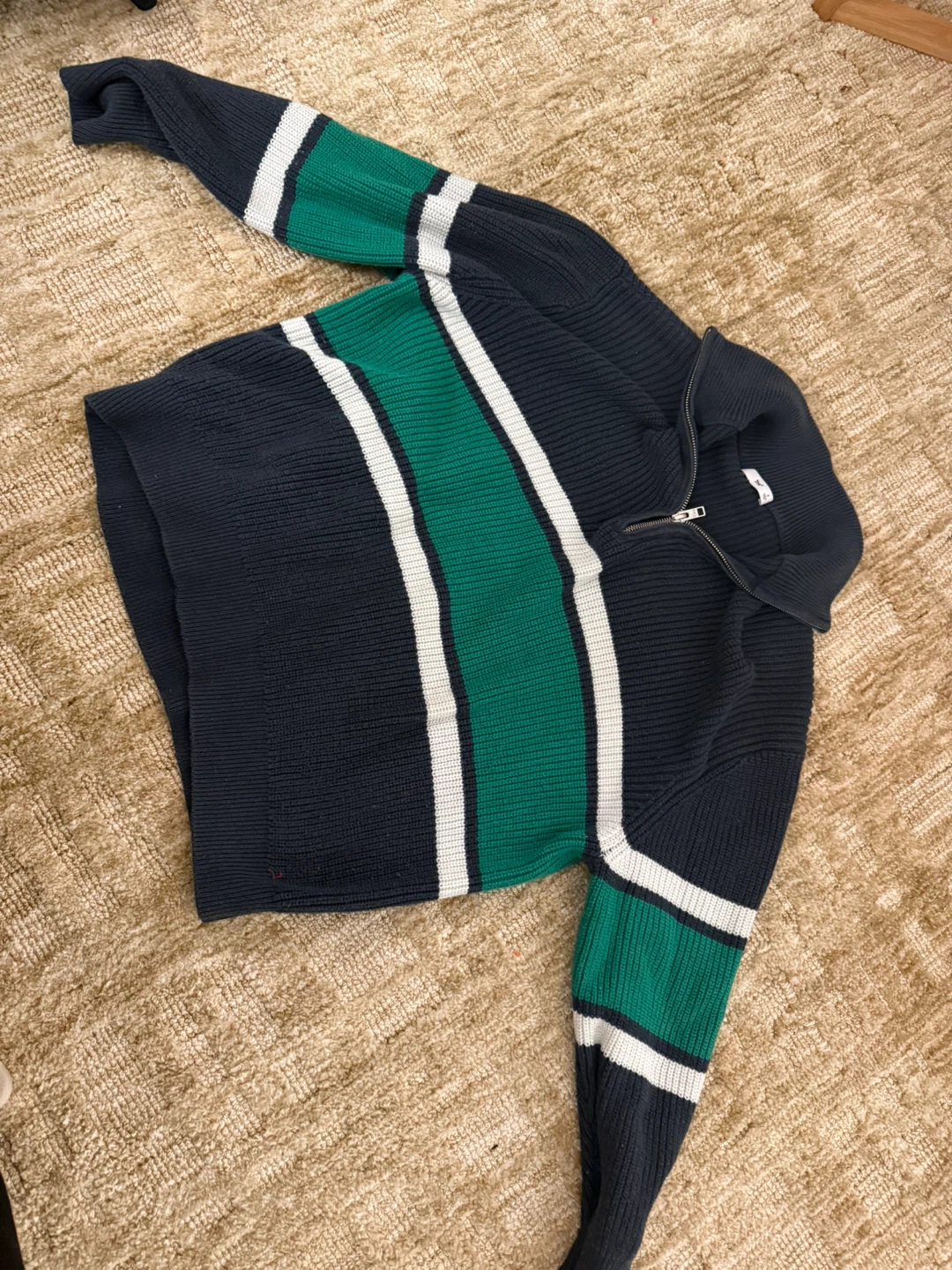 Tna Ribbed Quarter Zip Sweater Navy Green Size 2 - photo 2