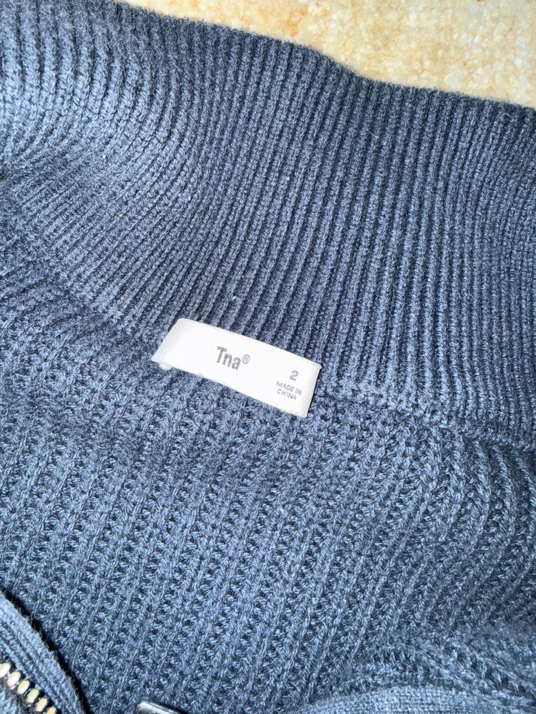 Tna Ribbed Quarter Zip Sweater Navy Green Size 2 - photo 3