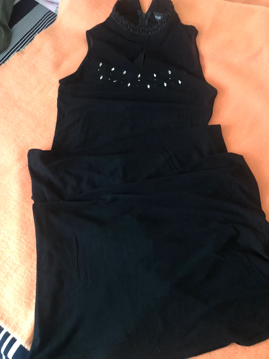 Black Sleeveless Mock Neck Dress with Embellishments - photo 3