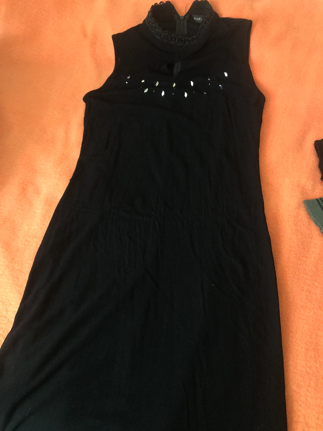 Black Sleeveless Mock Neck Dress with Embellishments