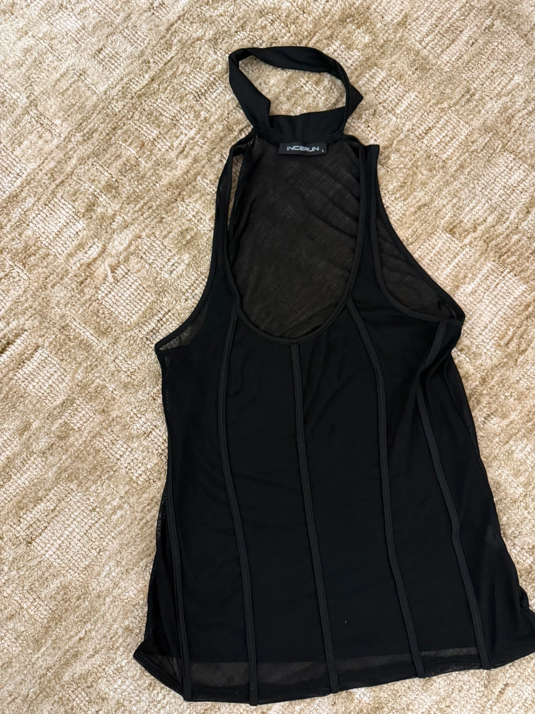 INCERUN Black Mesh Halter Top Size L