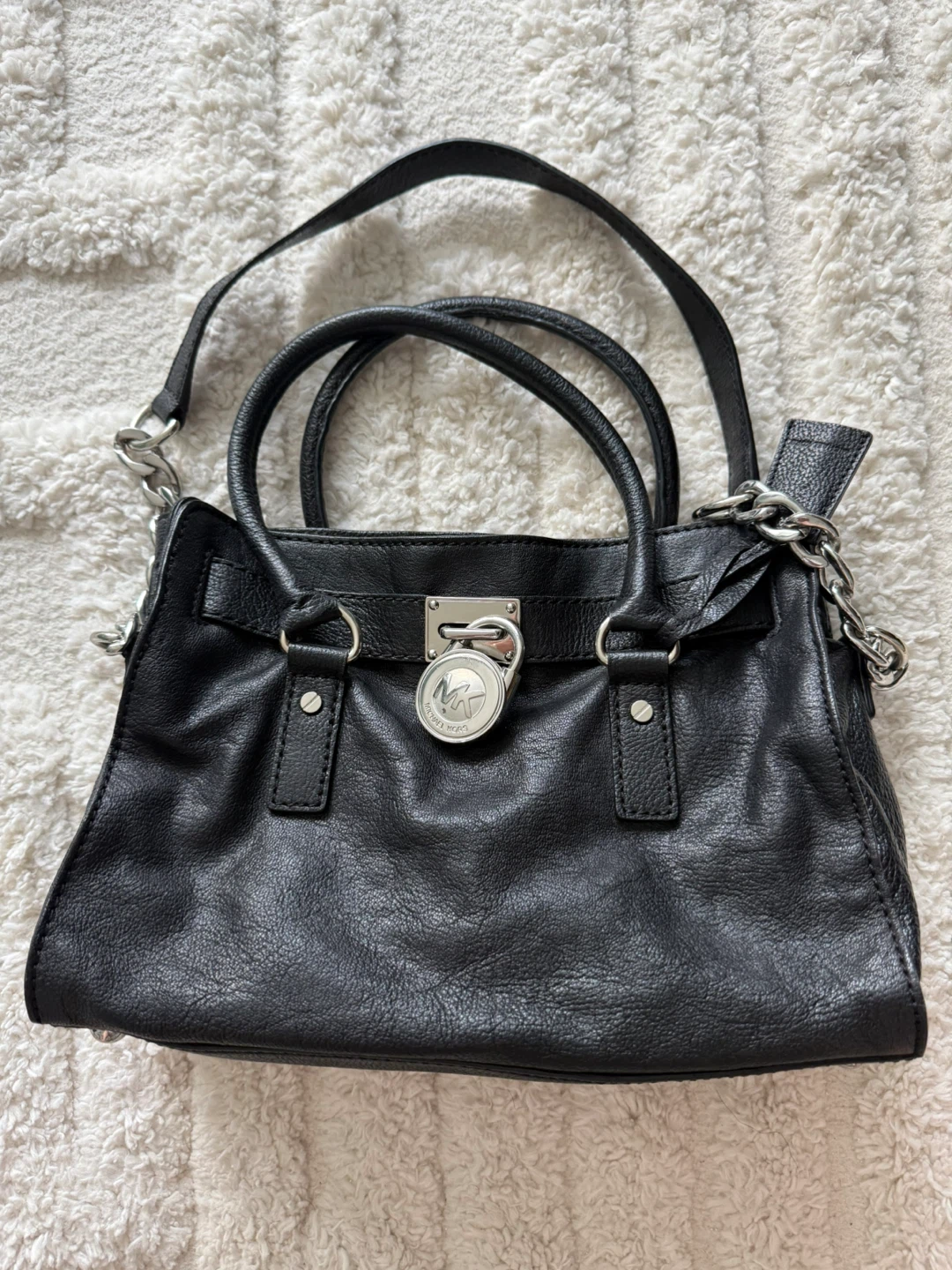 Michael Kors Black Leather Satchel Handbag