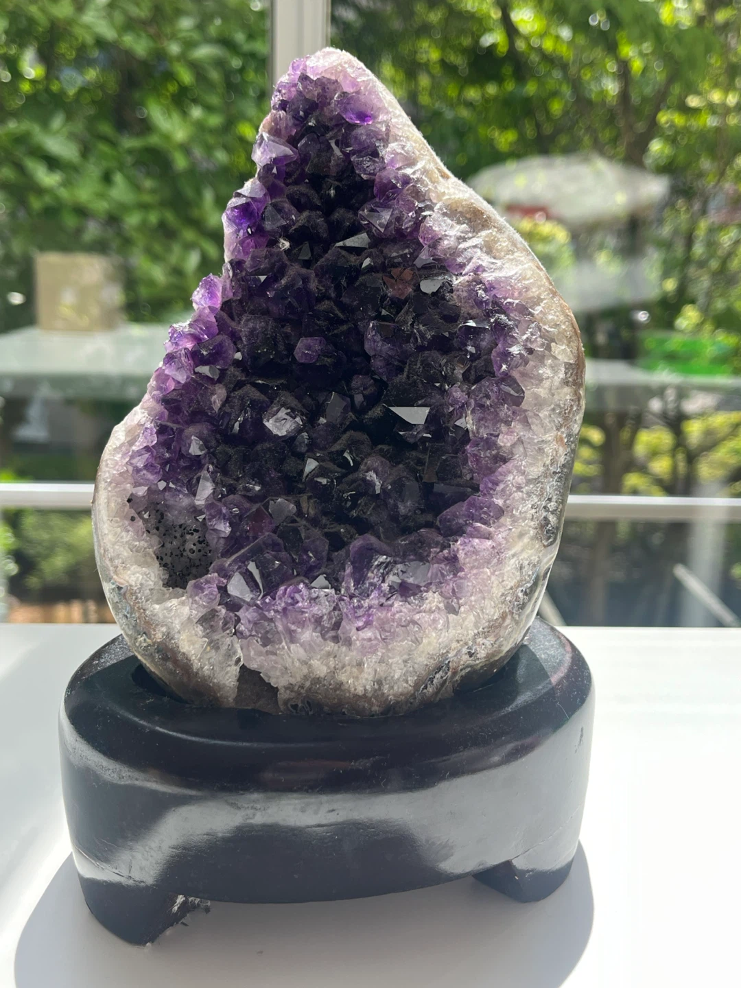 Amethyst Crystal Geode on Wooden Stand - photo 3