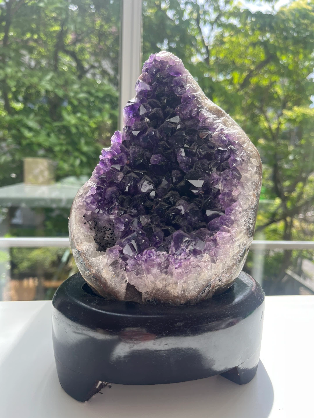 Amethyst Crystal Geode on Wooden Stand