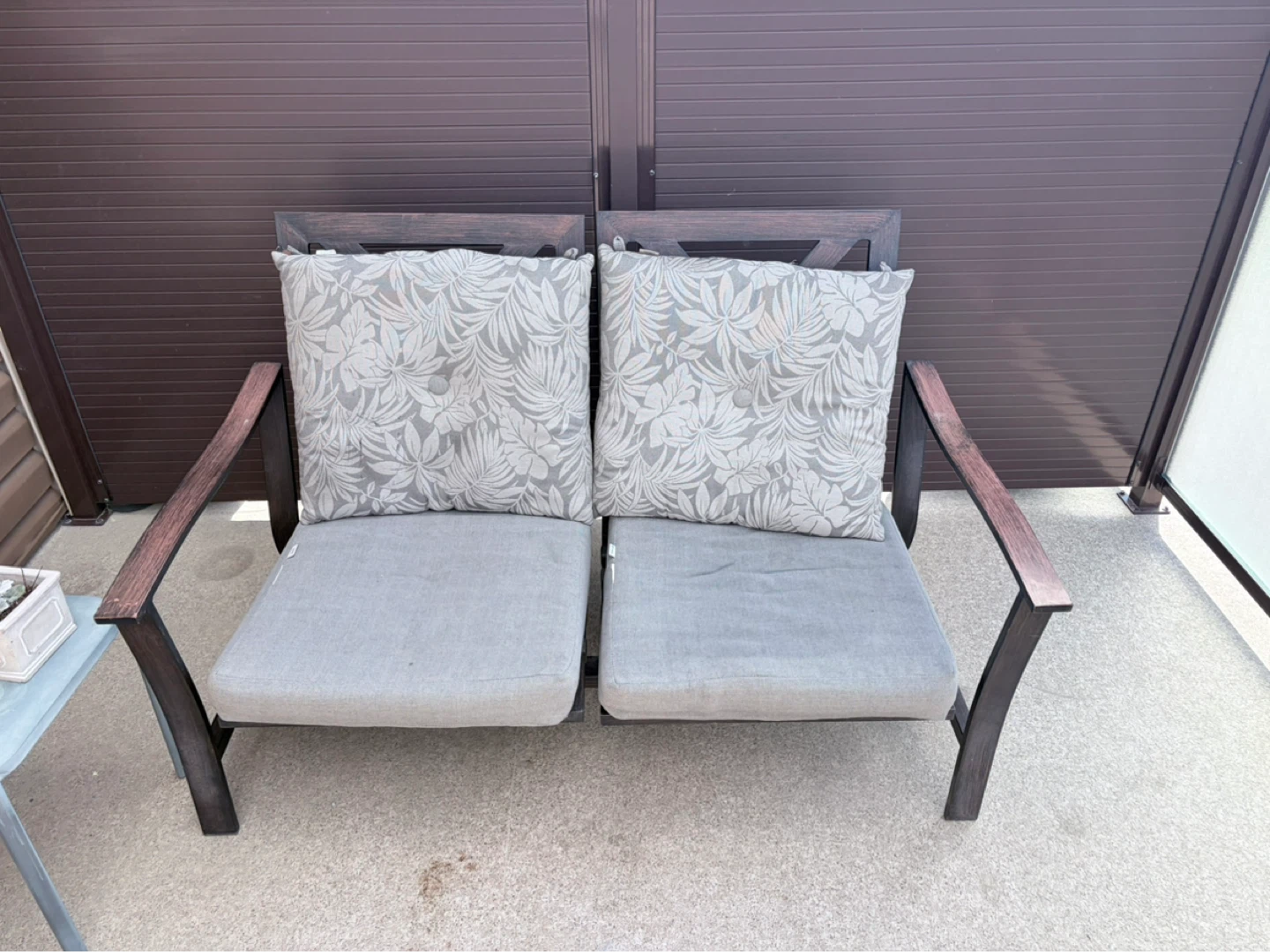 Outdoor Loveseat with Grey Cushions and chairs - photo 2