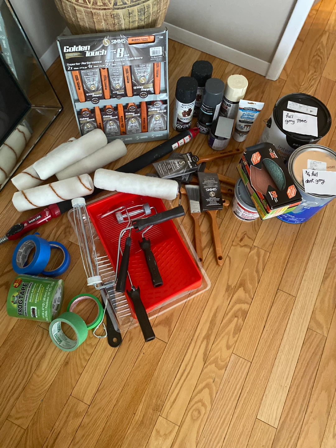Assorted Painting Supplies with Simms Rollers