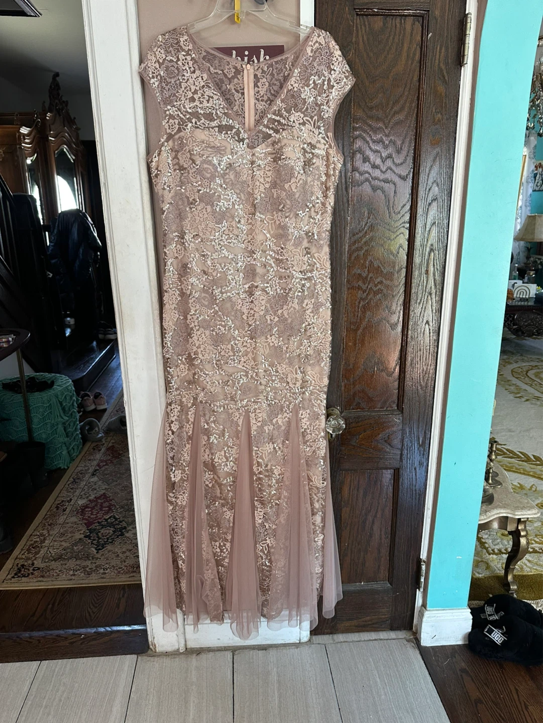 Alex Evenings Mauve Lace & Tulle Maxi Gown Size 16