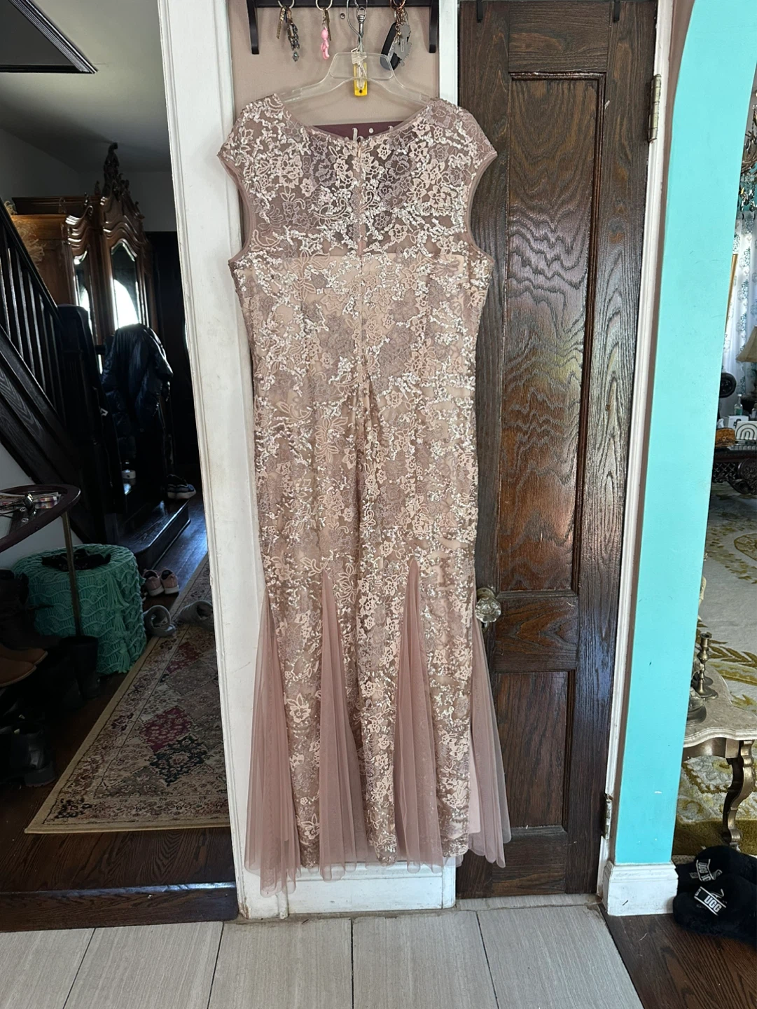 Alex Evenings Mauve Lace & Tulle Maxi Gown Size 16 - photo 4