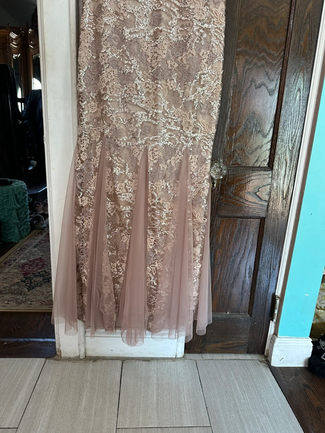 Alex Evenings Mauve Lace & Tulle Maxi Gown Size 16 - photo 3