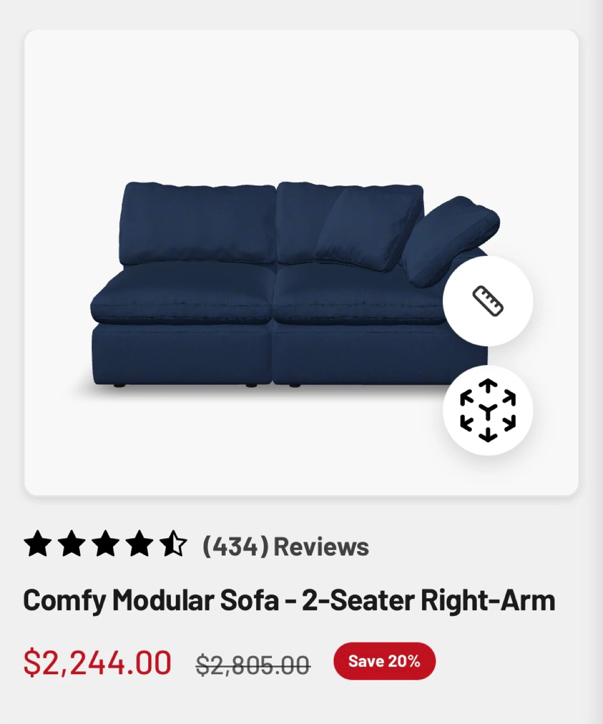 Comfy Modular Sofa - 2-Seater Right-Arm - Navy Blue - photo 3