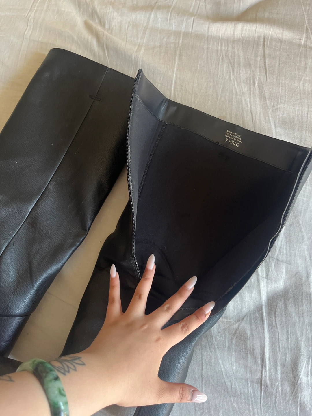 Black Faux Leather Knee-High Boots - photo 3