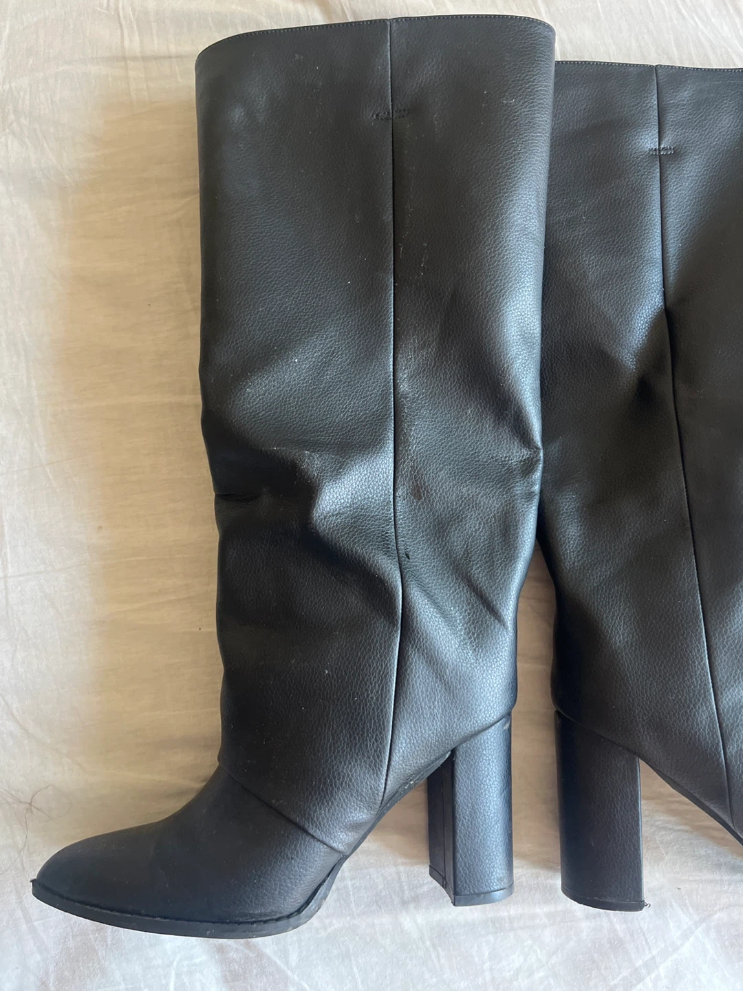 Black Faux Leather Knee-High Boots - photo 2