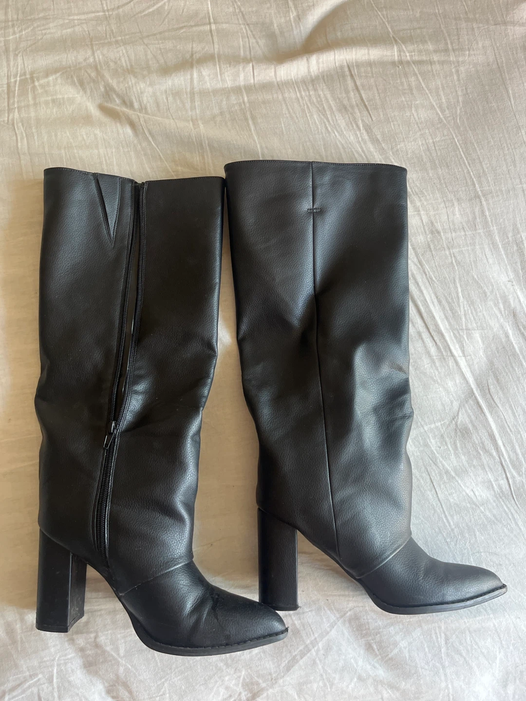Black Faux Leather Knee-High Boots
