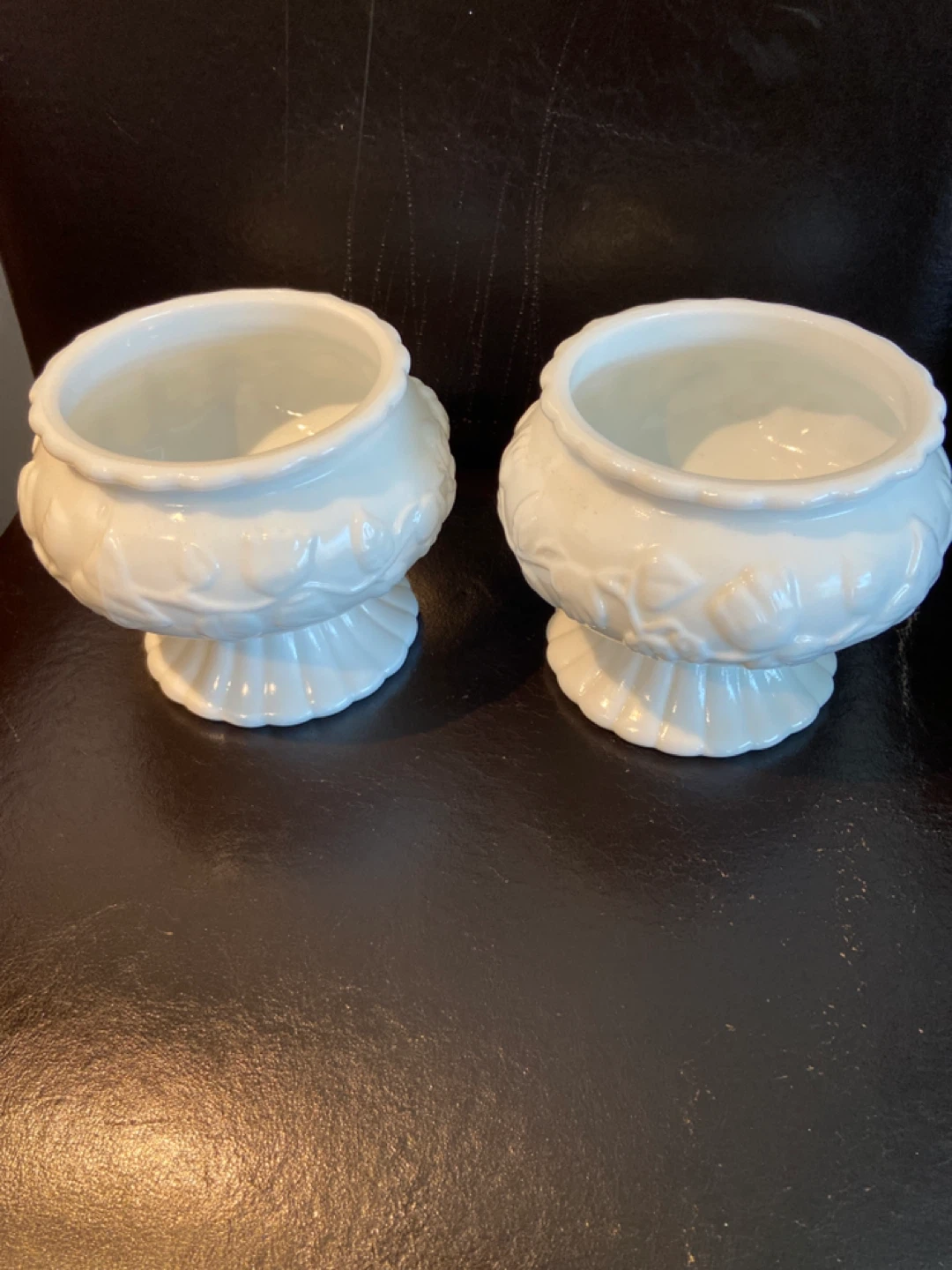 VINTAGE White Ceramic Pedestal vases