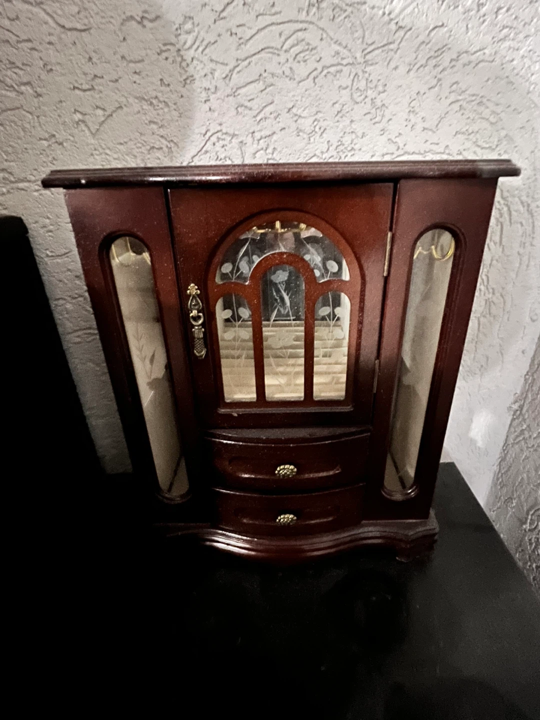 Wooden Jewelry Box with Glass Doors