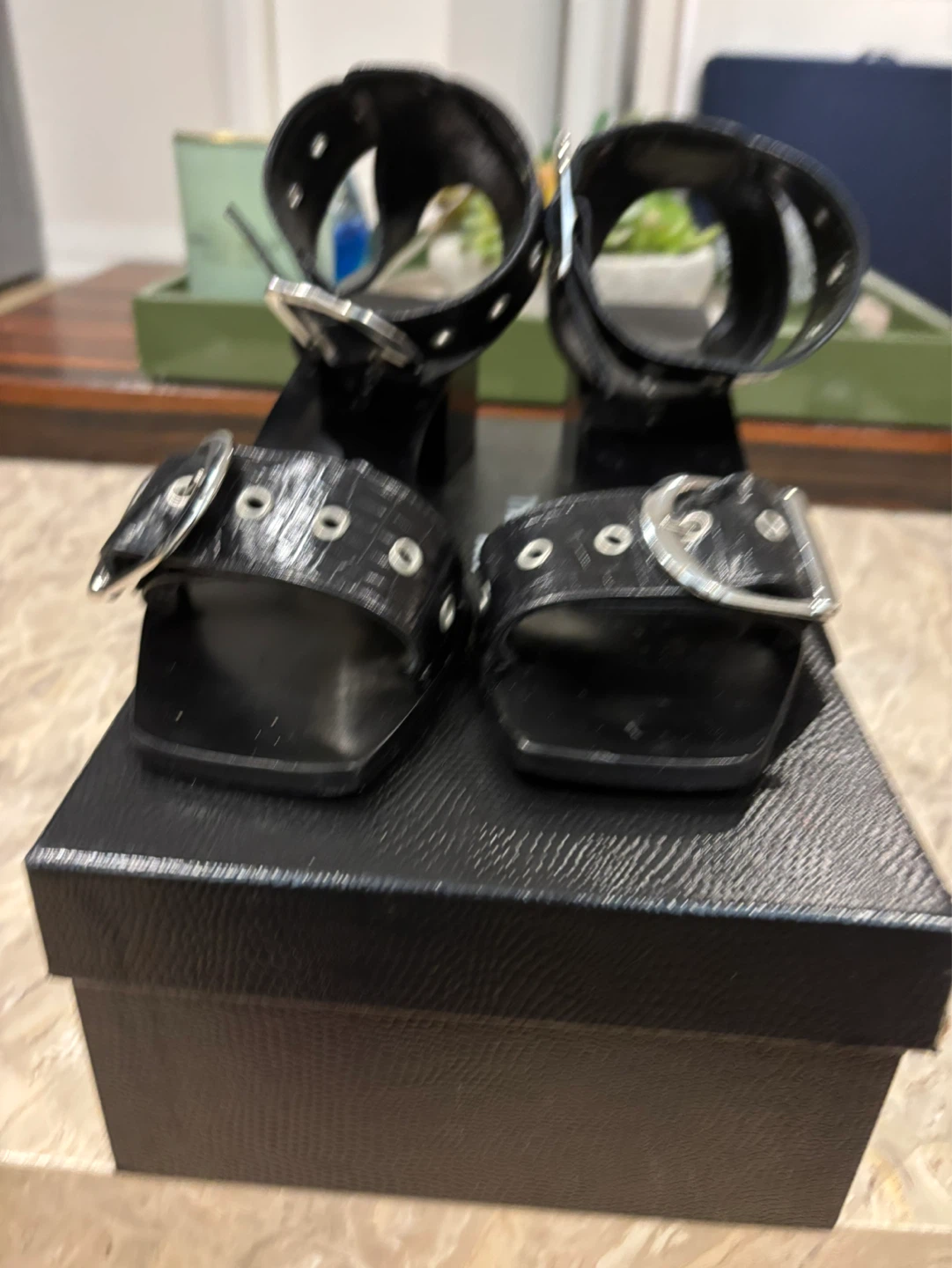 The Kooples Black Crocodile Embossed Leather Sandals Size 37