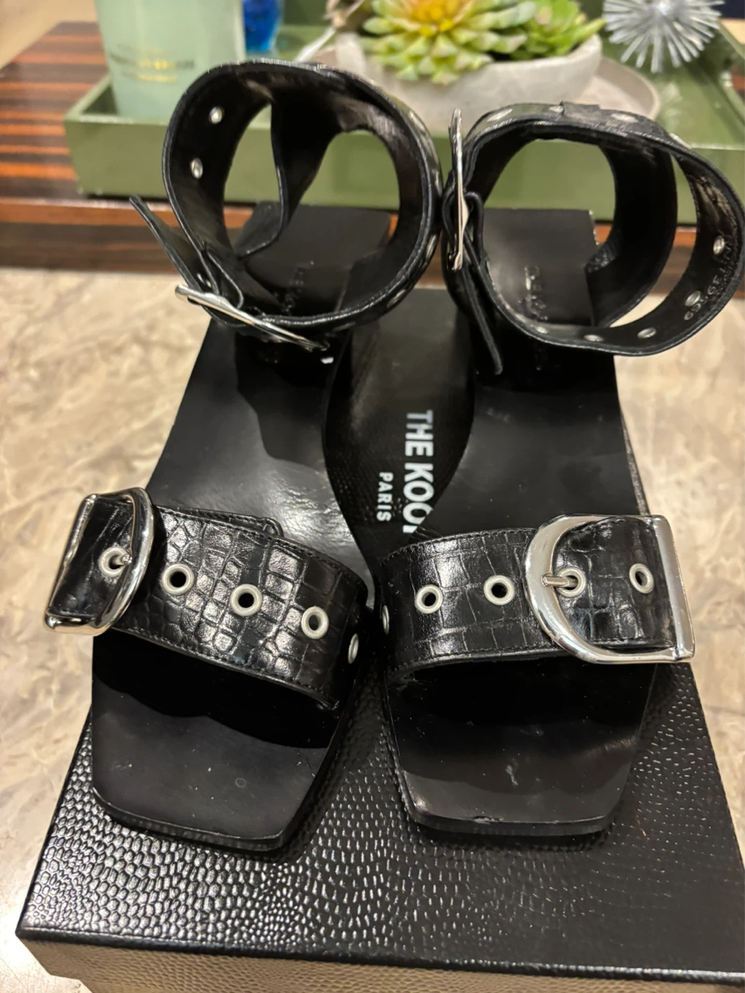 The Kooples Black Crocodile Embossed Leather Sandals Size 37 - photo 2