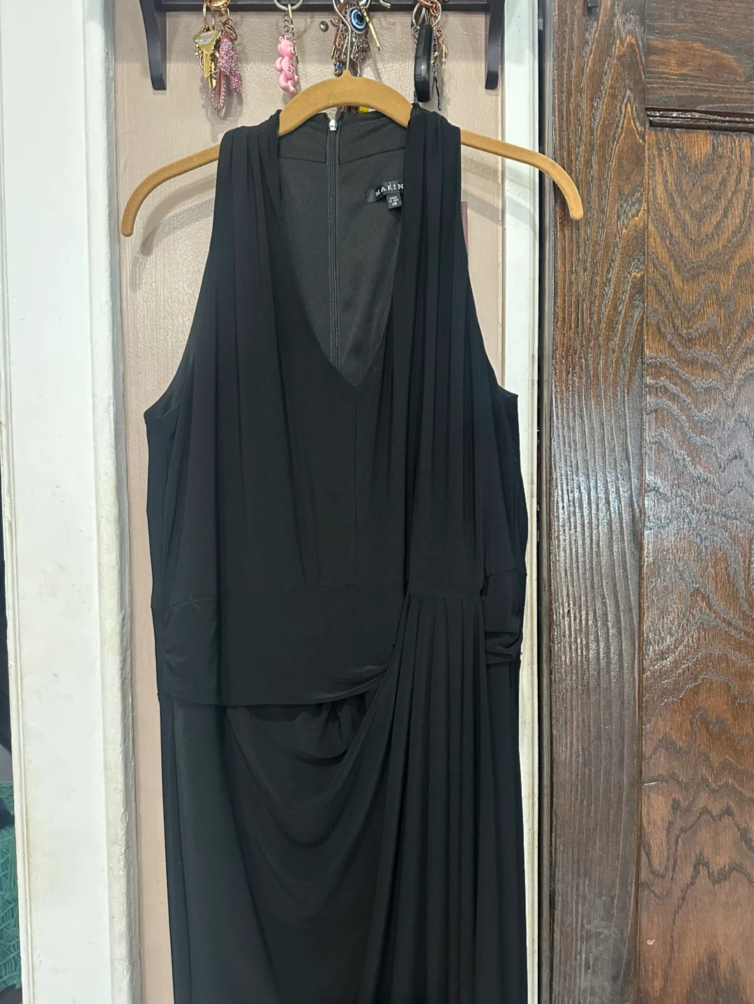 MARINA Black Sleeveless Draped Maxi Jumpsuit Size 14 - photo 2