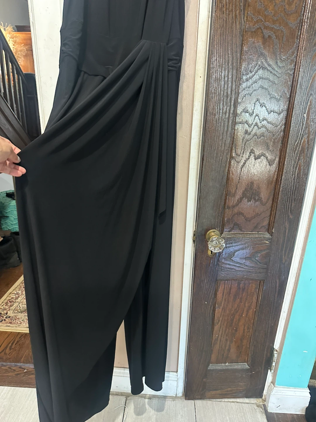MARINA Black Sleeveless Draped Maxi Jumpsuit Size 14 - photo 5