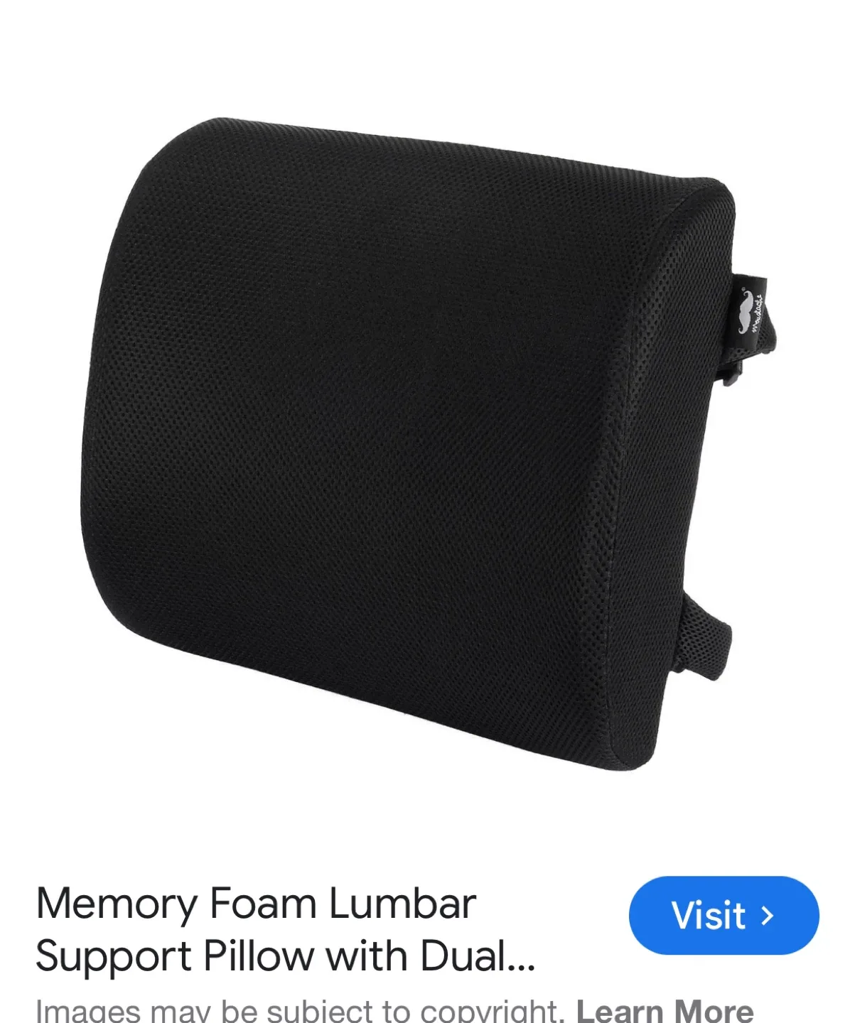 Black Memory Foam Lumbar Support Pillow with Straps - photo 2