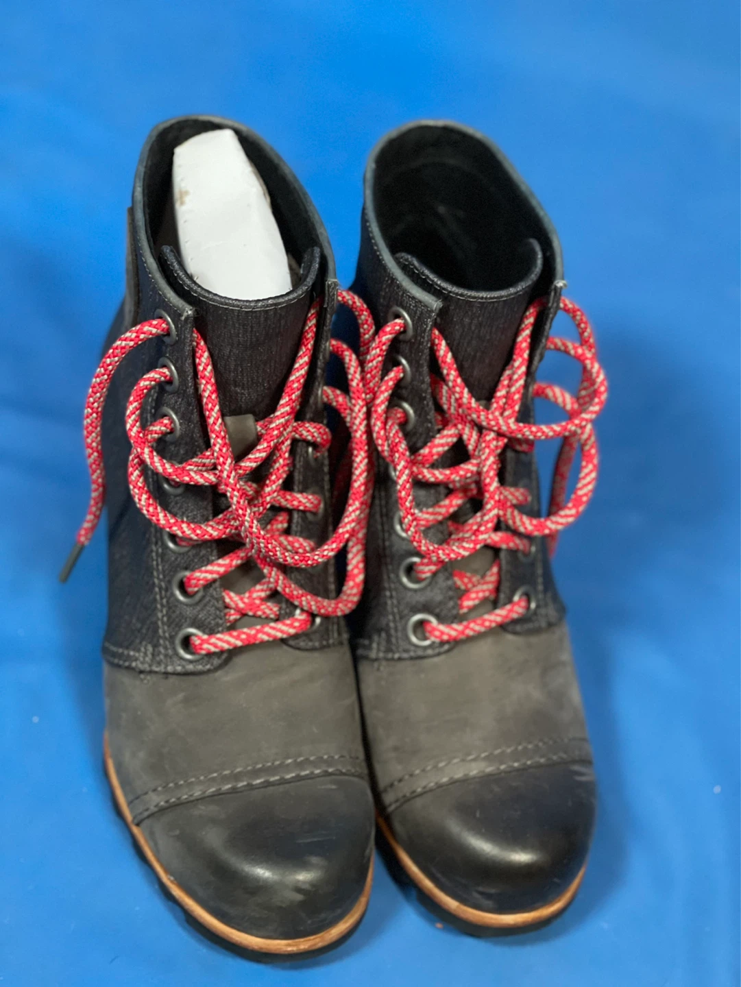 Sorel Wedge Boots with Red Laces