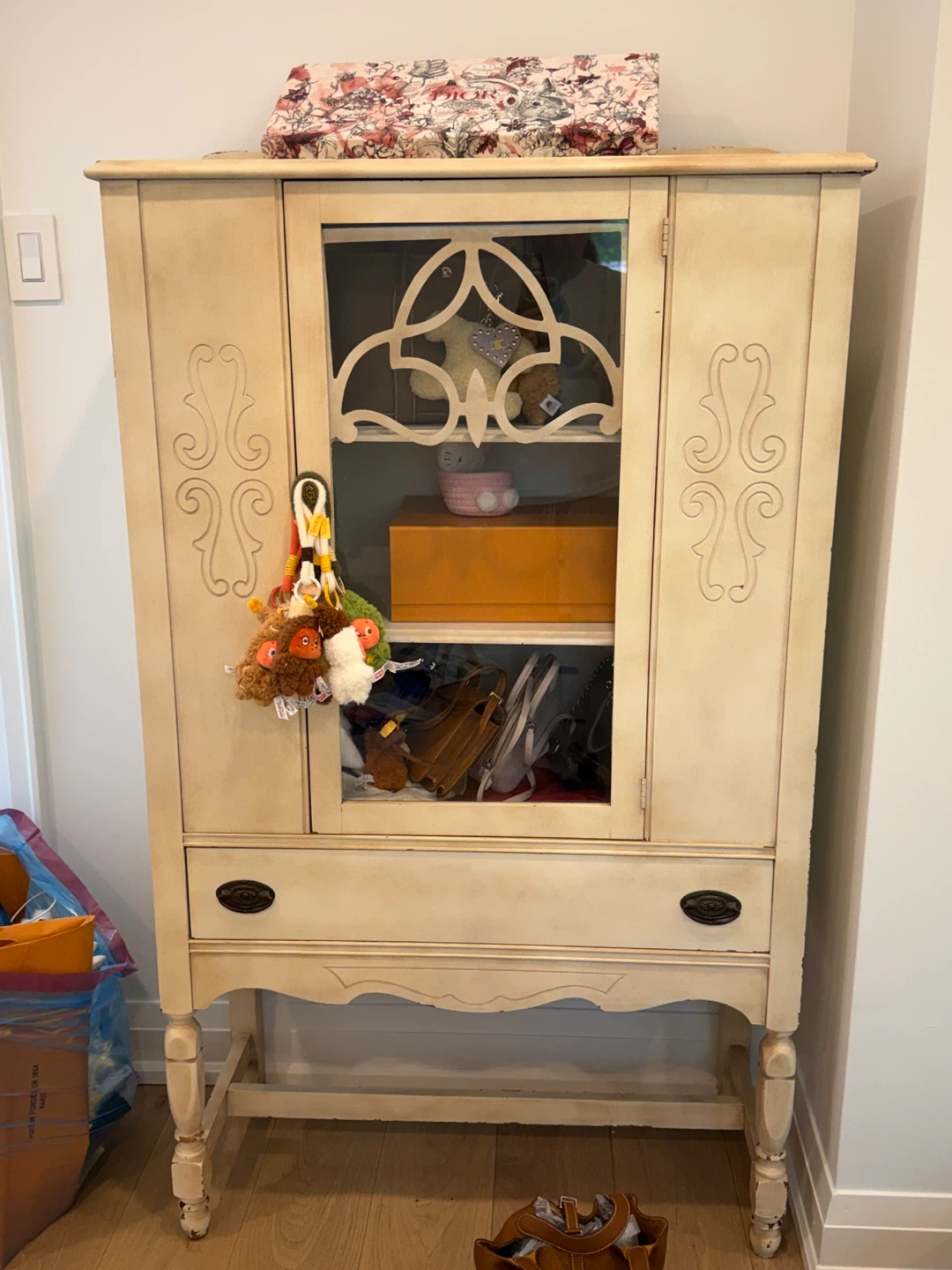 Antique Display Cabinet with Glass Door and Drawer