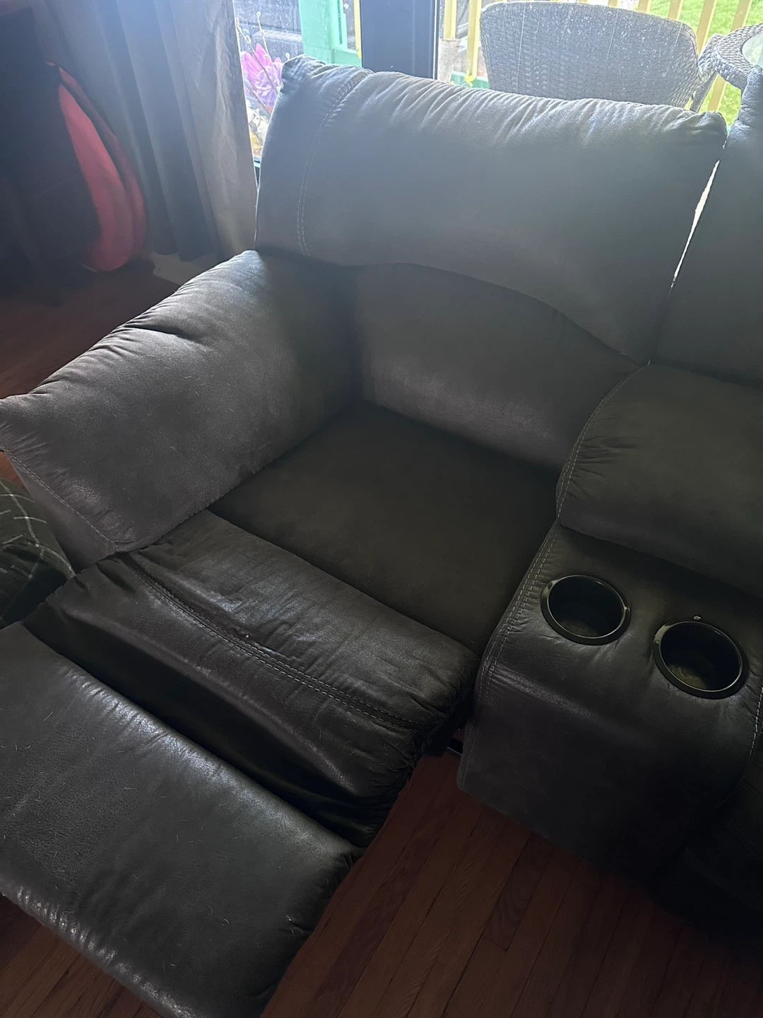 Grey Sectional Recliner Sofa with Cup Holders