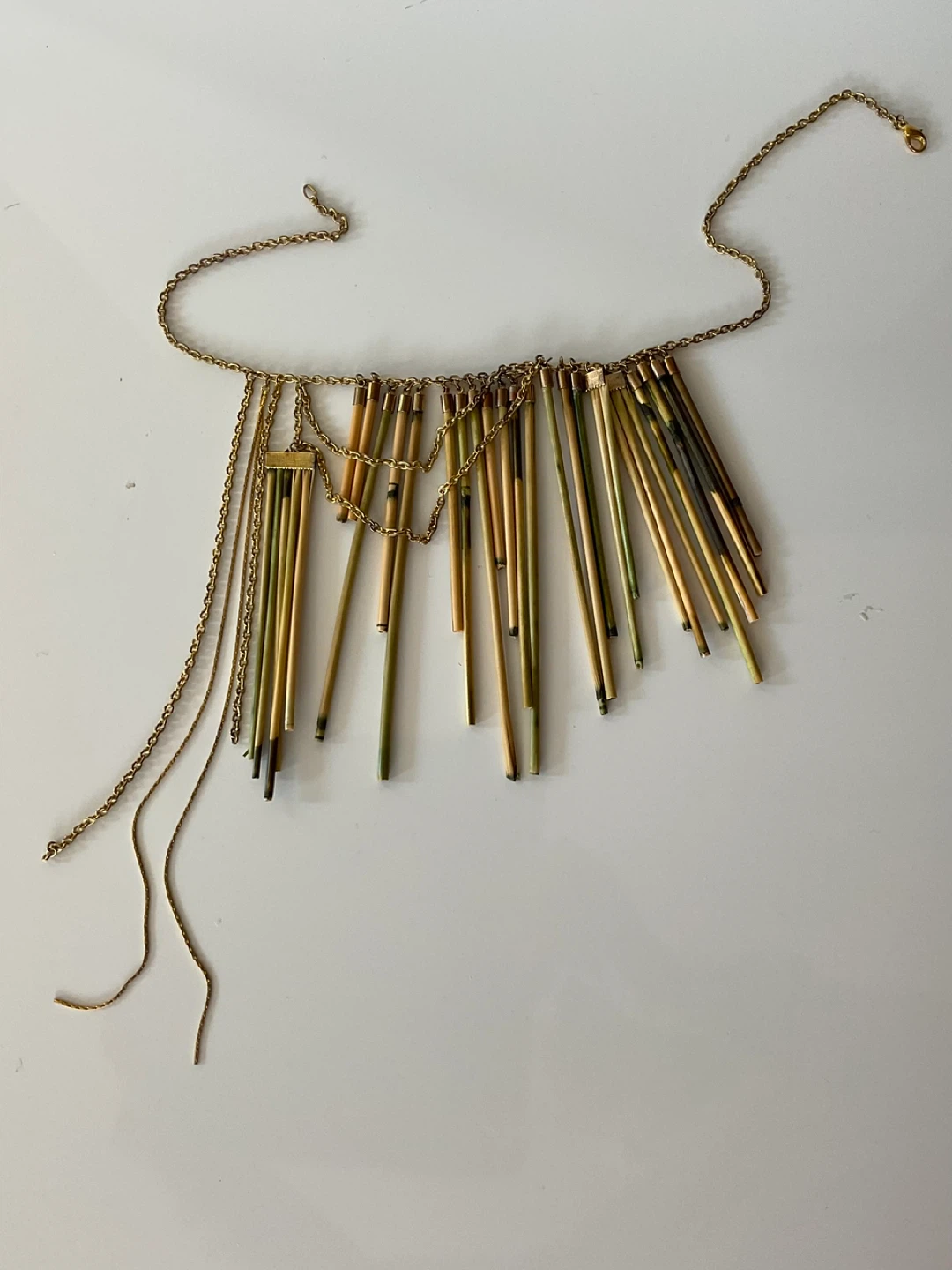 Vintage Bamboo and Gold Tone Chain Statement Necklace - photo 2