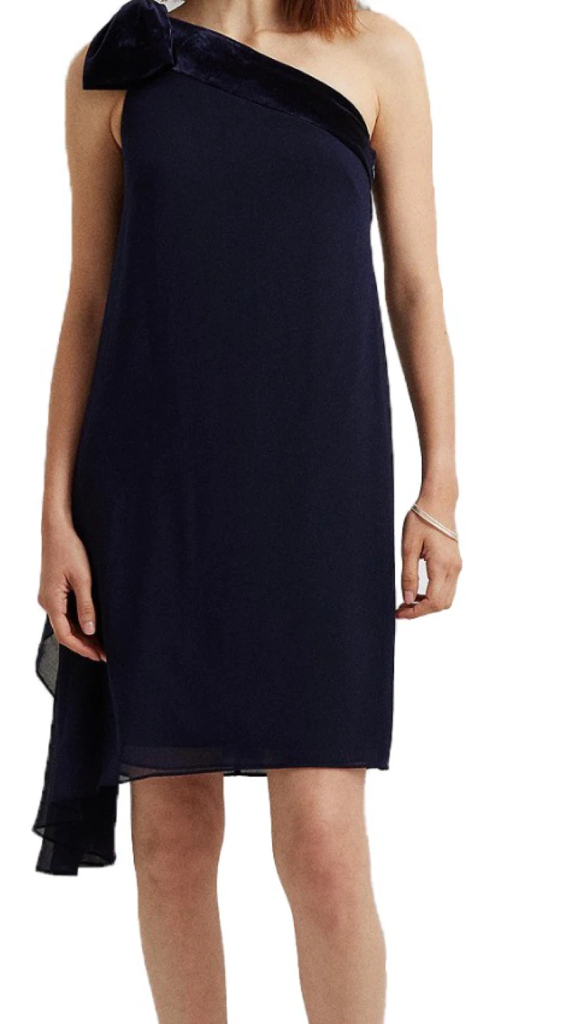 Ralph Lauren navy one-shoulder cocktail dress