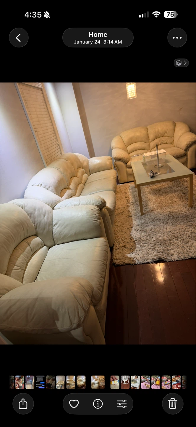 Cream Leather Sofa Set - photo 2