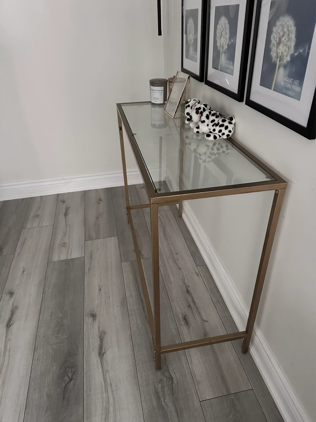 Glass top console table with gold frame - photo 3