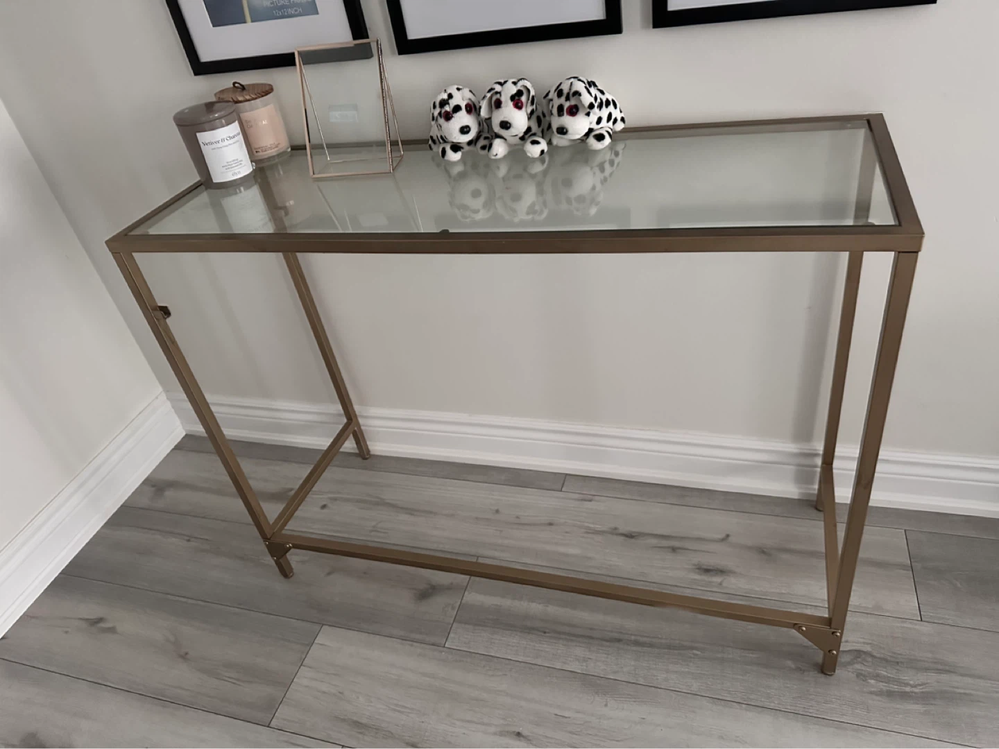 Glass top console table with gold frame - photo 2