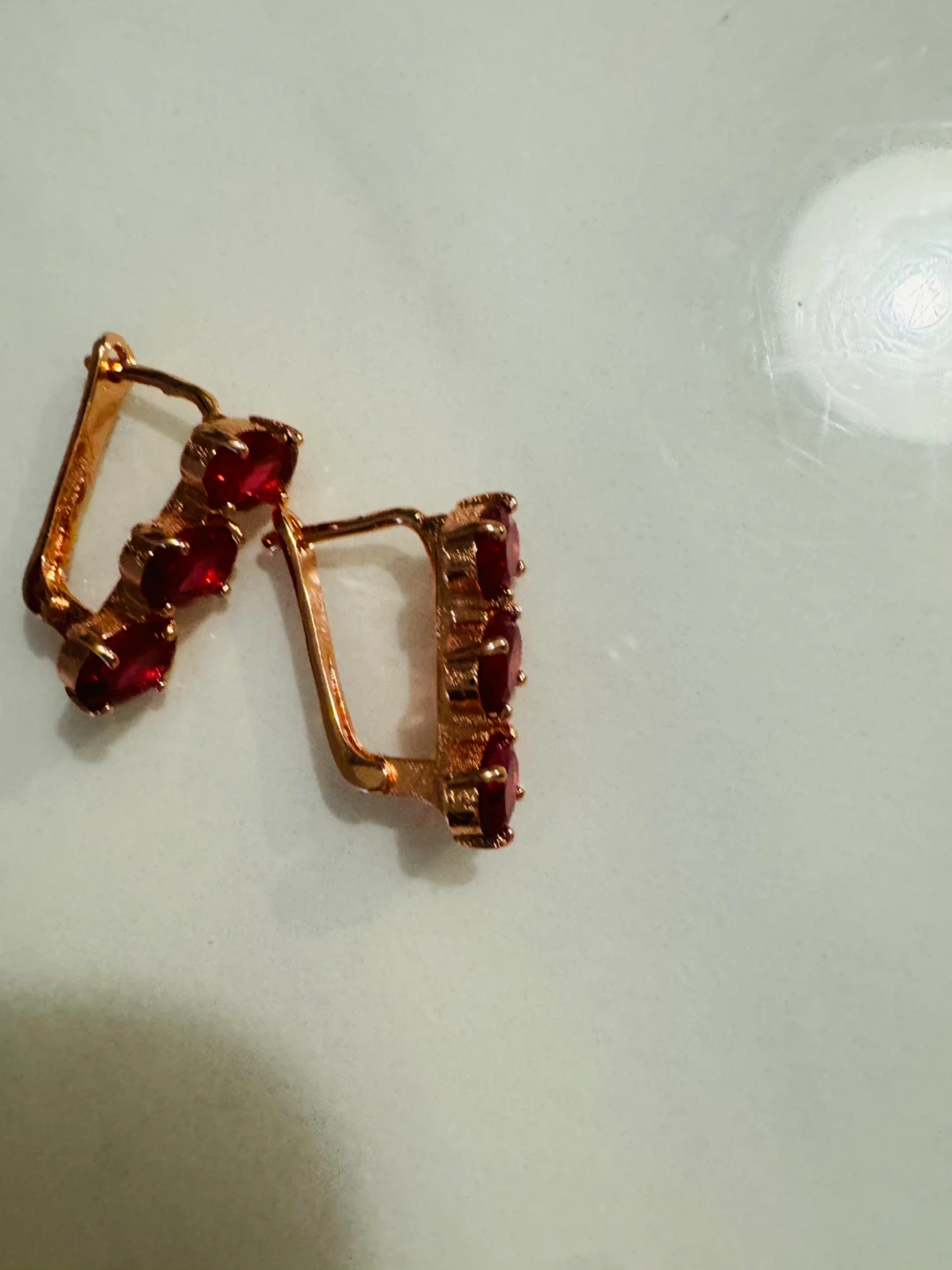 14K Rose Gold Tone Earrings with Red Stones - photo 3