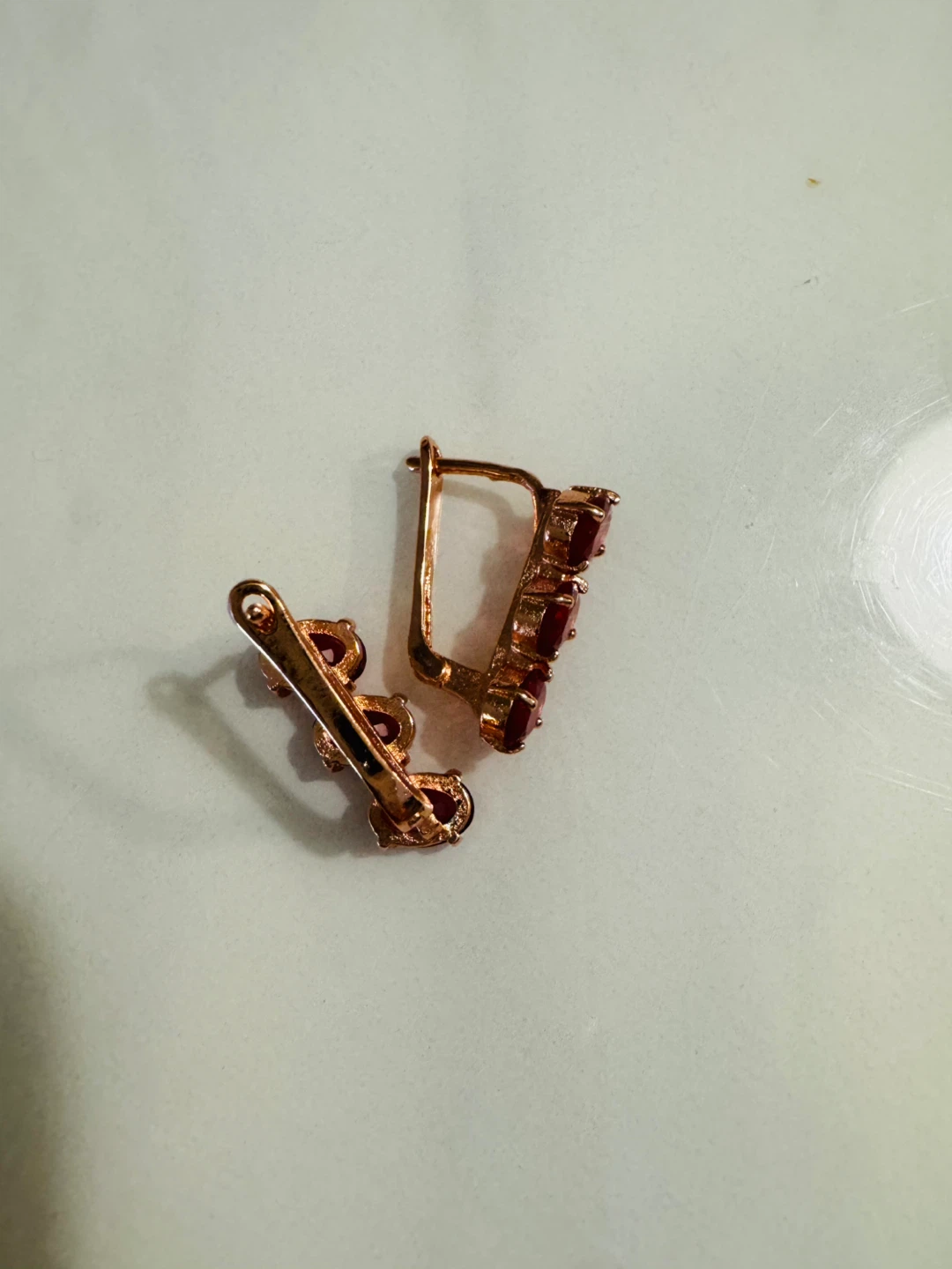 14K Rose Gold Tone Earrings with Red Stones - photo 4