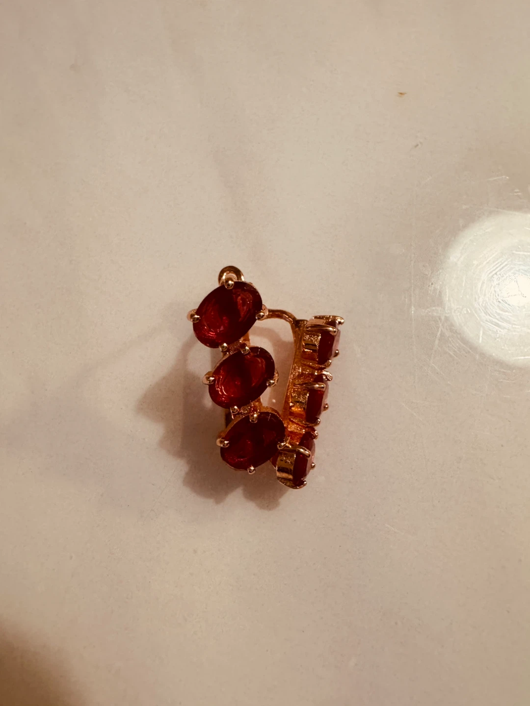 14K Rose Gold Tone Earrings with Red Stones - photo 2