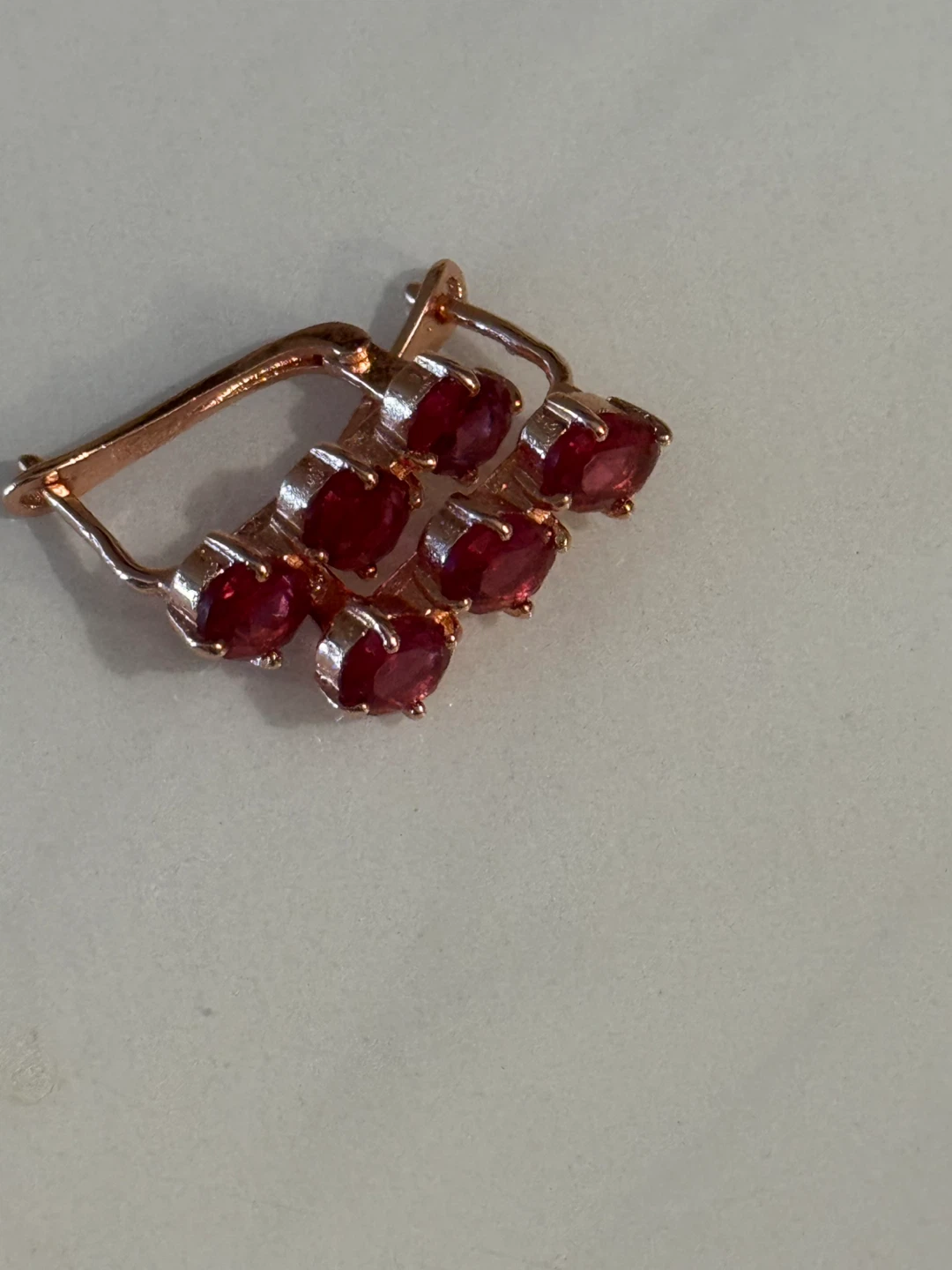 14K Rose Gold Tone Earrings with Red Stones