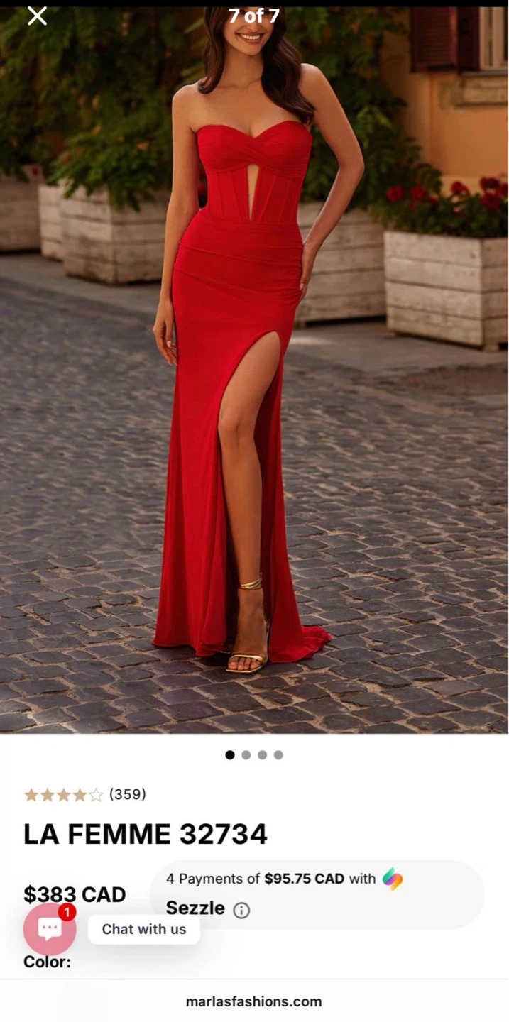 La Femme Red Strapless Ruched Gown Size 6