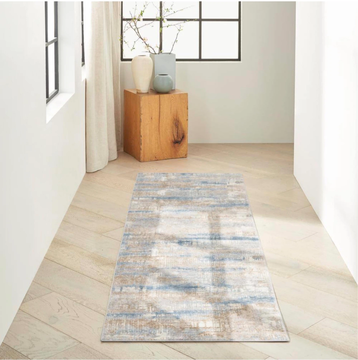 Indoor Area Rug Runner - Abstract Blue & Beige - photo 2
